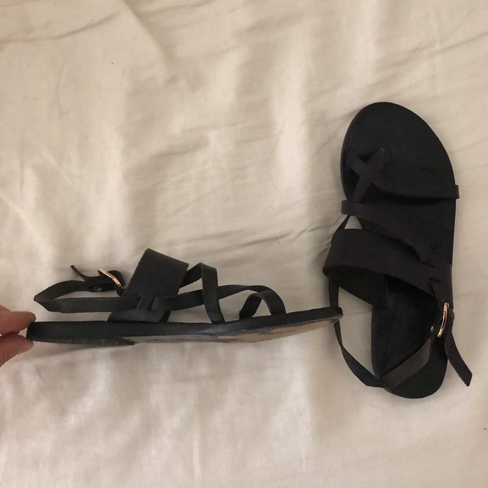 Ancient Greek Sandals strappy black flats, 36